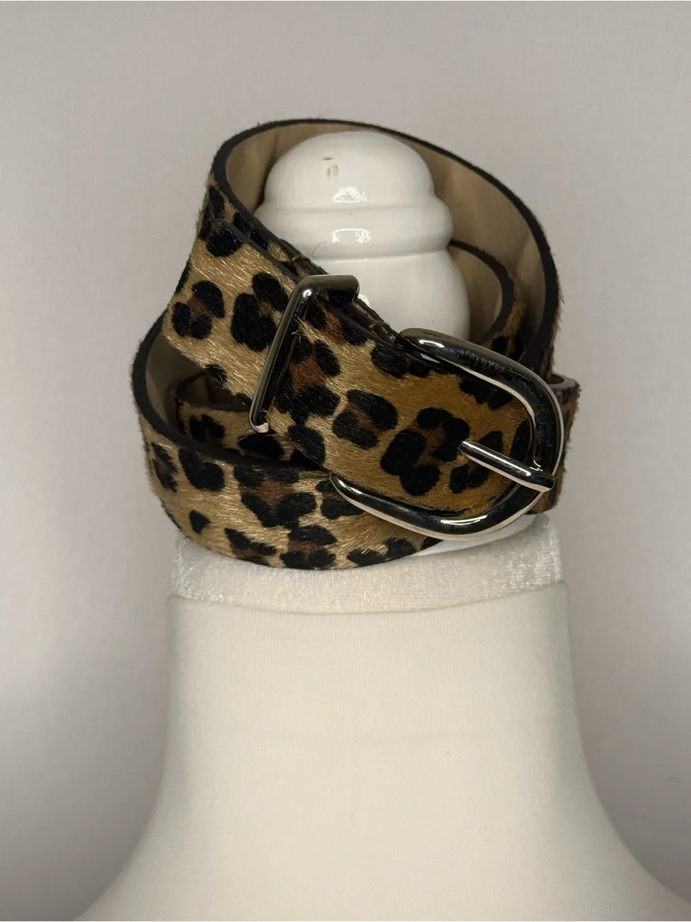 Leopard Print Faux-Hair Belt- Tan/Black